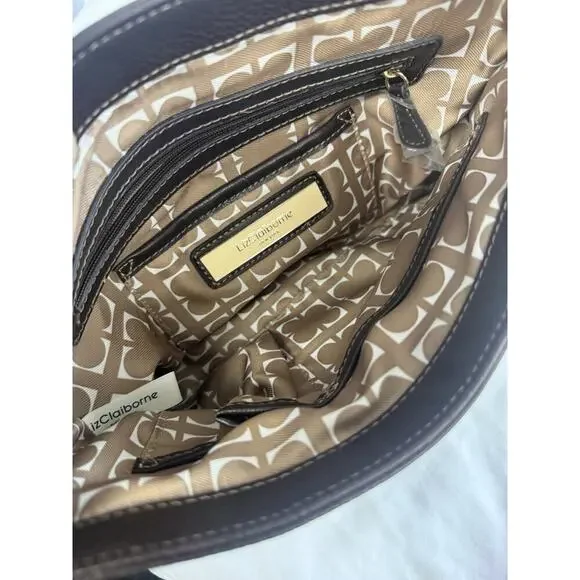 NWOT Liz Claiborne Brown Leather Crossbody plastic on zipper pulls - Picture 5 of 9